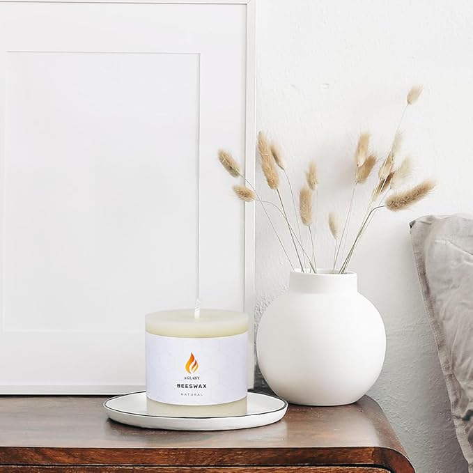 3"x 3" Beeswax Pillar Candle, Made of Pure Natural Beeswax, with Ultra Long Burning Time and Low