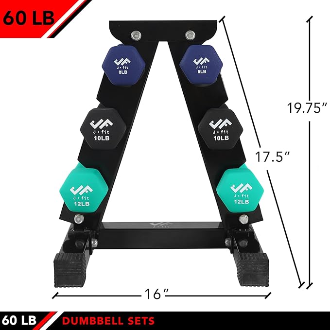 JFIT Dumbbell Pairs or Sets – Neoprene & Vinyl Coated Hand Weights for Home Gym, Strength Training
