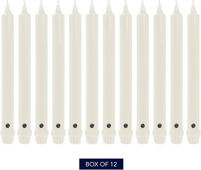 Colonial Candle Unscented Taper Candle, Classic Collection, White, 10 In, Pack of 12 - Up to 8