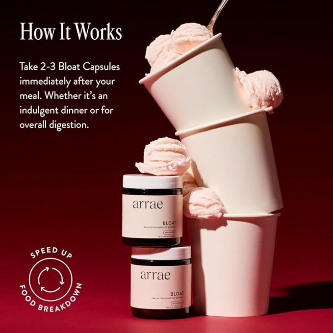 Arrae Fast-Acting Bloating Relief Digestive Enzymes, All Natural Bloat, Gas & Indigestion Relief
