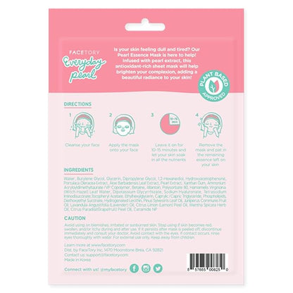 FACETORY K Beauty Face Mask Skin Care - Everyday PEARL Brightening Sheet Mask | Plant-Based with