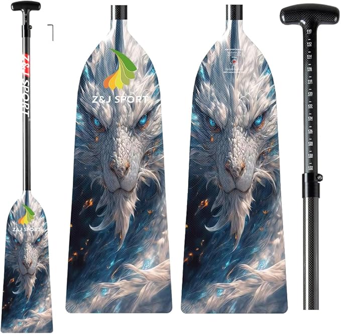 Z&J SPORT Adjustable Dragon Boat Paddle, IDBF Approved Carbon Fiber Paddle, Dragon Graphic Paddle