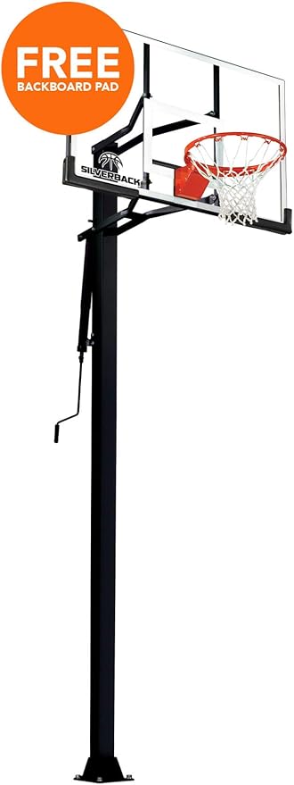 Silverback In-Ground Basketball Hoops, Adjustable Height Tempered Glass Backboard and Pro-Style