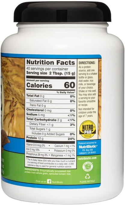 NutriBiotic ??Plain Rice Protein, 1 Lb 5 oz (600g) - Low Carb, Keto-Friendly, Vegan, Raw Protein