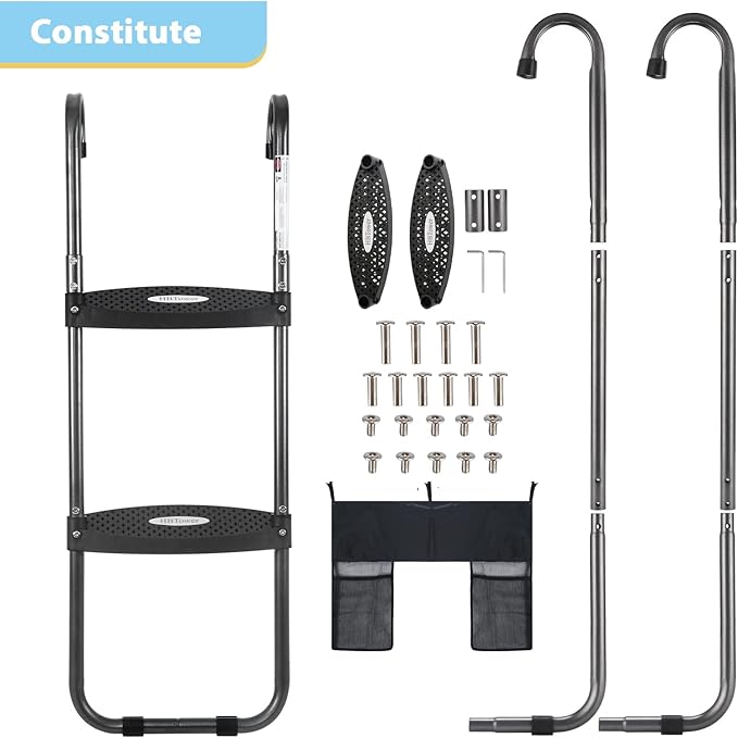 HBTower Trampoline Ladder, 2 Steps with Wide Steps, Trampoline Storage Bag, Universal Hook, 220 lbs