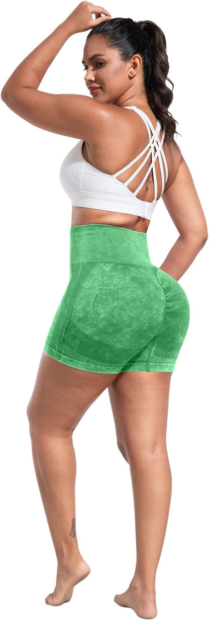 CHRLEISURE Women's 4 Packs Workout Gym Shorts, High Waisted Butt Lifting Scrunch Butt Seamless