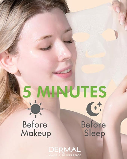 DERMAL Cucumber Collagen Essence Facial Mask Sheet 23g Pack of 10 - Soothing & Moisturizing
