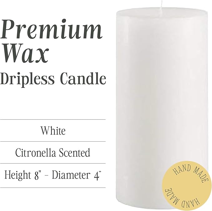 Mister Candle Citronella Candle, Ideal for Indoor & Outdoor Use, 4x8 Tall Pillar Candle, Hand
