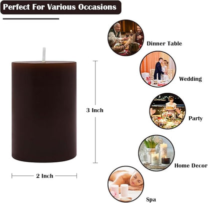 Set of 3 2x3 Inch Mix Colored Pillar Candles, Unscented Dripless Small Red, Brown, Purple and Navy