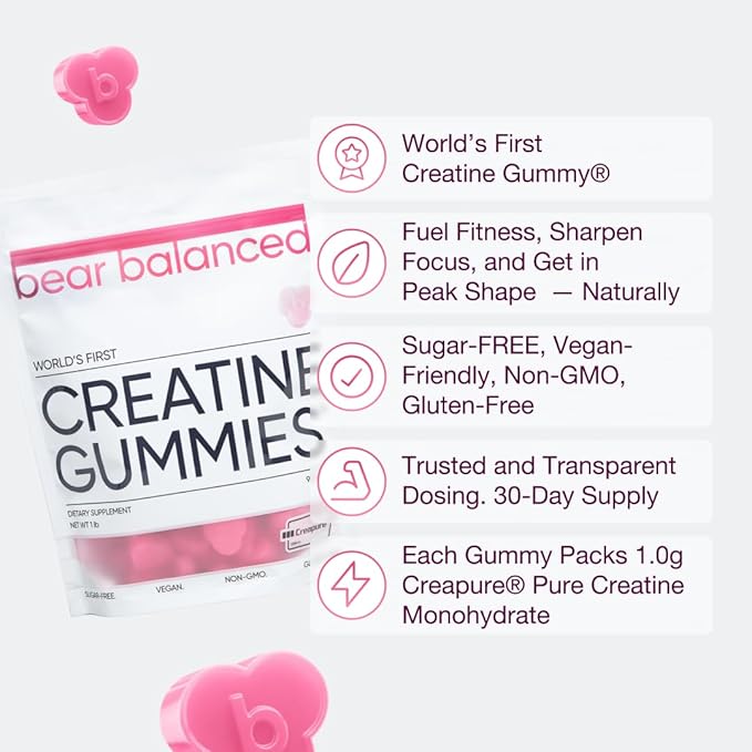 Creatine Gummies for Men & Women - Creapure® Creatine Monohydrate, L-Theanine, L-Tyrosine & B12 for
