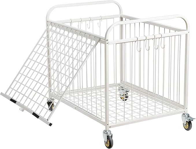 MyGift Large Capacity Metal Rolling Multi Sports Ball Cage Storage Hopper, Gym Equipment Basket