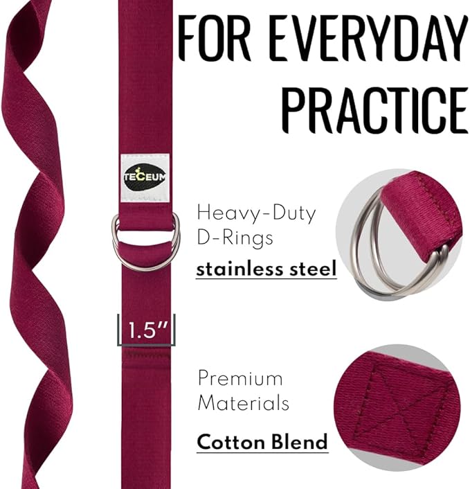 TECEUM Yoga Strap & Mat Strap – 2 IN 1 – Cotton – 6 ft 8 ft 10 ft (30+ colors) – Adjustable