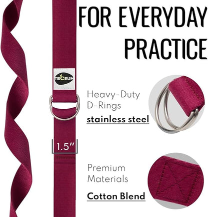TECEUM Yoga Strap & Mat Strap – 2 IN 1 – Cotton – 6 ft 8 ft 10 ft (30+ colors) – Adjustable