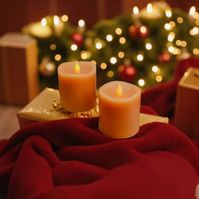 Fall Flameless LED Candles 3 inch Diameter Real Wax 2AA Battery Operated 600hr+ Flickering Candles
