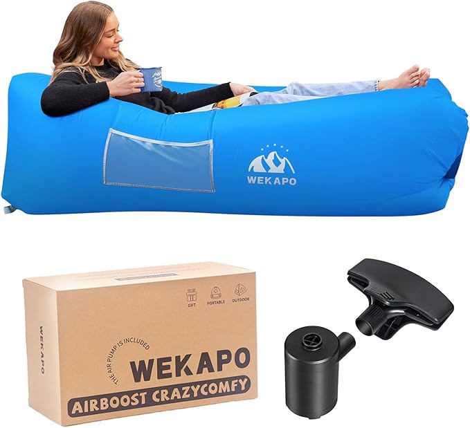 WEKAPO Inflatable Couch with Pump - Easiest Setup, Crazy Comfy & Ultralight - Blow up Lounger Chair