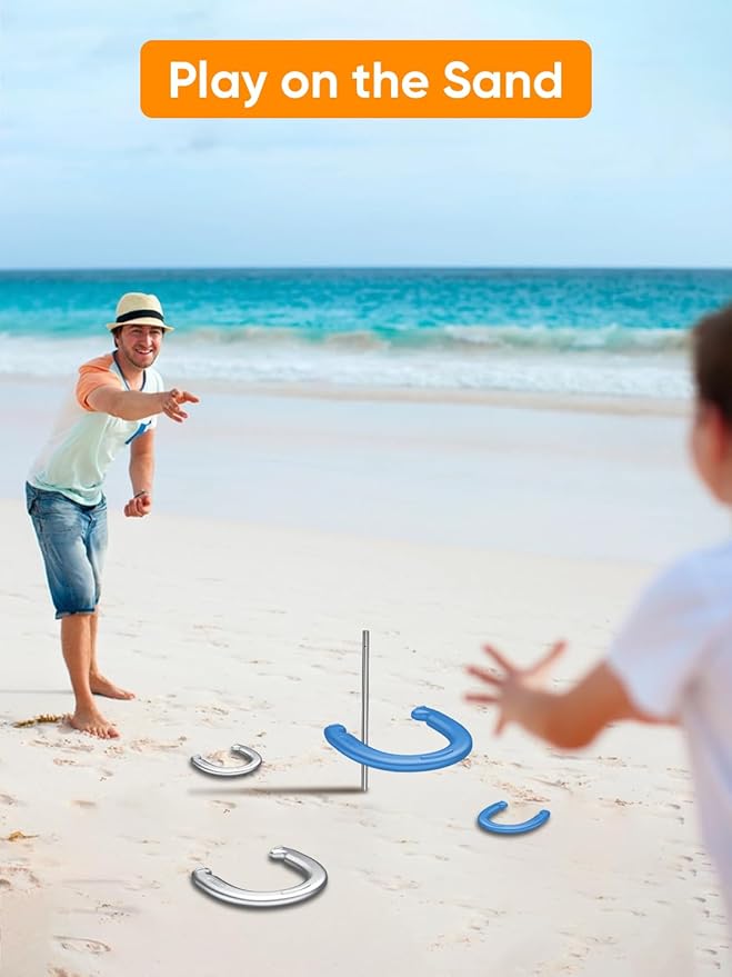 NQV Horseshoe Outdoor Game Set ?“Horse Shoe Game Kit,Sports Horseshoes Sets, Includes 4 Steel