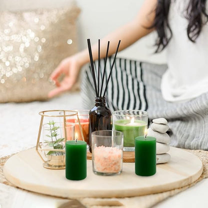 4 Packs 2x3 Inch Green Pillar Candles Small 24 Hours Unscented Dripless Cylinder Colored Candles