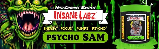 Insane Labz Psycho Sam, High Stimulant Pre Workout Powder, 30 Srvgs (30 Servings (Pack of 1), Fruit