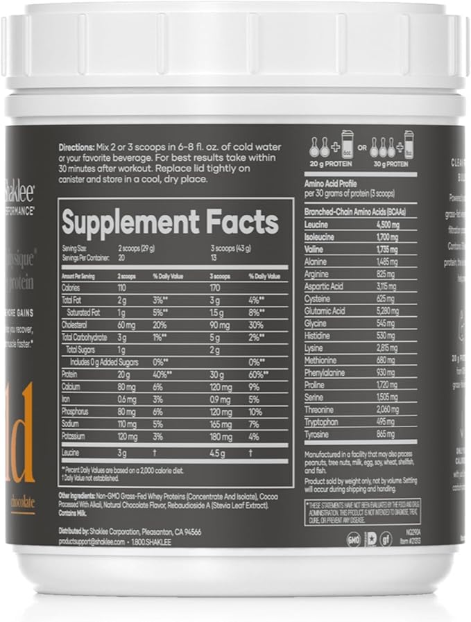Shaklee - Performance® Advanced Physique® 100% Grass-Fed Whey Protein: Fast-Absorbing Formula - 20g