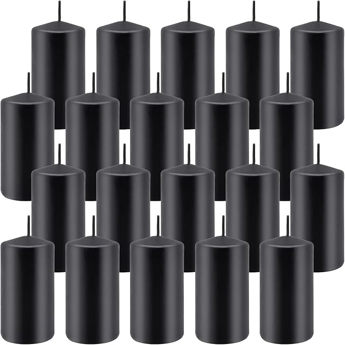 2"x4" High Black Pillar Candles, Set of 20 Unscented. Bulk Buy. Ideal for Halloween, Wedding