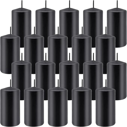 2"x4" High Black Pillar Candles, Set of 20 Unscented. Bulk Buy. Ideal for Halloween, Wedding