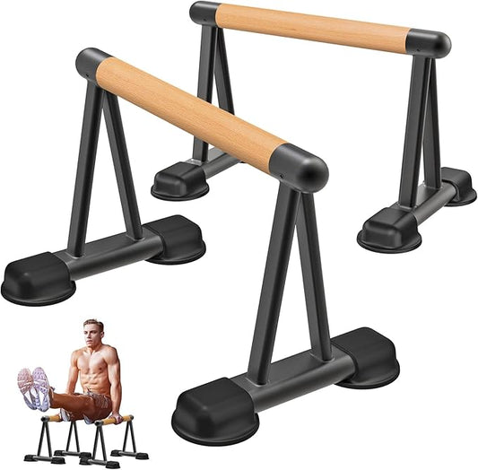 Dolibest Push Up Bar, 12'' High Parallettes Bars with Wooden Handles, Stable and Comfortable