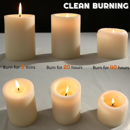 Unscented Ivory Pillar Candles Set of 6-2.8x4 inch - Dripless and Smokeless Large Pillar Candles