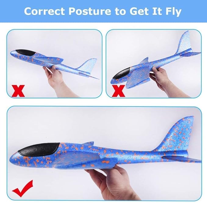 BooTaa 6 Pack Airplane Toys, 17.5" Large Throwing Foam Plane, 2 Flight Mode Foam Gliders, Birthday