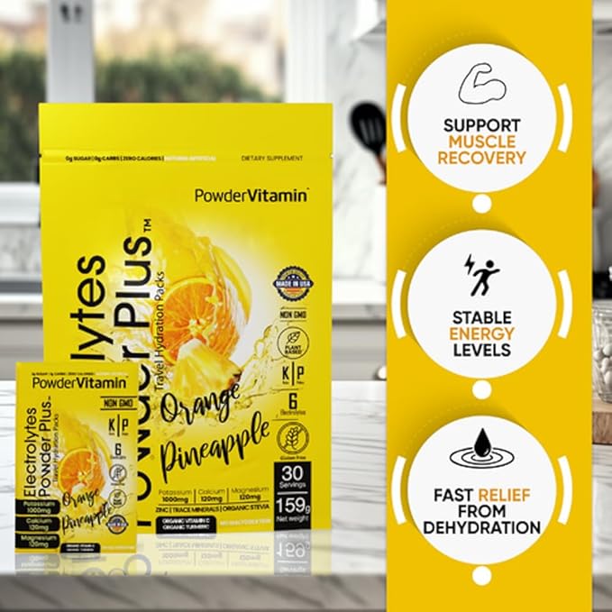 Electrolytes Powder Plus, Keto, Orange Pineapple, Sugar Free, 1000mg Potassium, 120mg Calcium