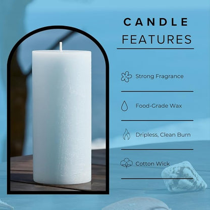 Simply Soson 3x6 inch Light Blue Rustic Sea Salt and Driftwood Pillar Scented Candle - 3 Pack - for