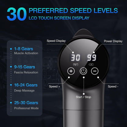 OLsky Massage Gun Deep Tissue 30 Speeds 9 Attachments Handheld (Grey)