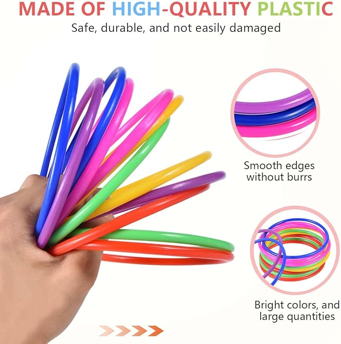 OBTANIM 24 Pcs Plastic Ring Toss Game for Kids and Outdoor Toss Rings for Speed and Agility