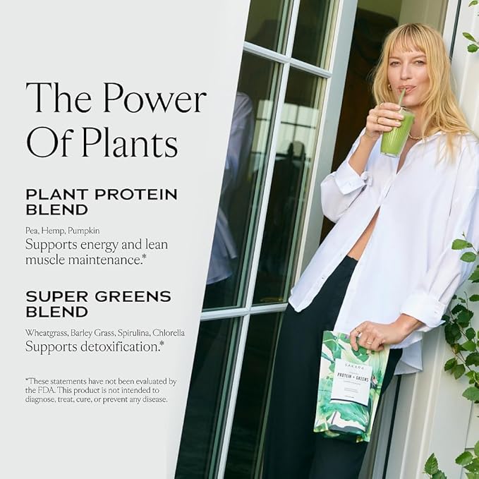 SAKARA Protein + Greens Super Powder ??30 Servings, Organic Plant-Based Blend with Hemp, Pumpkin