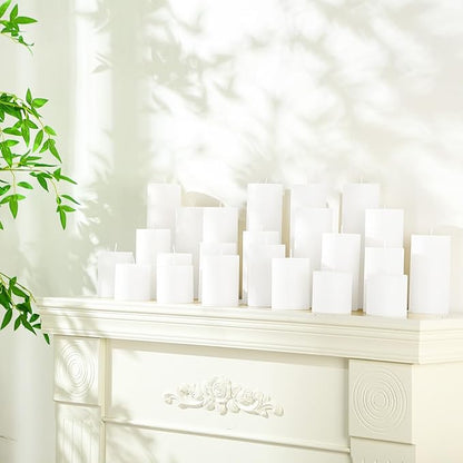Shihanee 36 Pcs Pillar Candles 3 in x 3,4,5,6,8,10 Dripless Unscented Smokeless Candle Long Burning