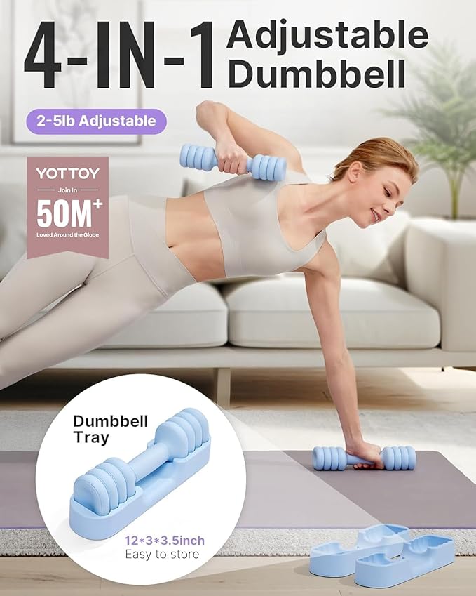 YOTTOY Adjustable Dumbbell Set of 2, 4-in-1 Hand Weights for Women at Home, Compact Free Weights
