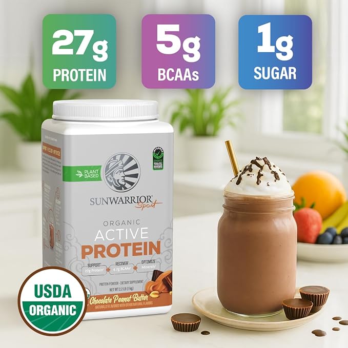 Sunwarrior Organic Plant Based Protein Powder | Vegan Organic Protein Powder with BCAAs Plus
