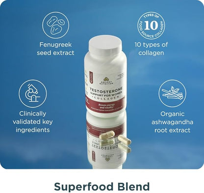 Ancient Nutrition Testosterone Support + Collagen Supplement, Hydrolyzed Collagen Peptides, Key