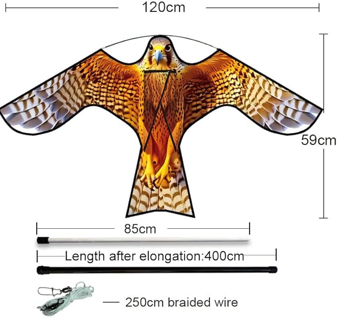 HENGDA KITE Bird Hawk Flying Kite with Pole Crops Farm Protector Bird Scarer Flying Kite with 4m