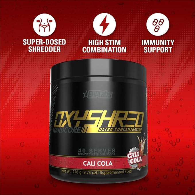 EHP Labs OxyShred Hardcore Super Dosed Pre Workout Powder - Preworkout Powder with L Glutamine &