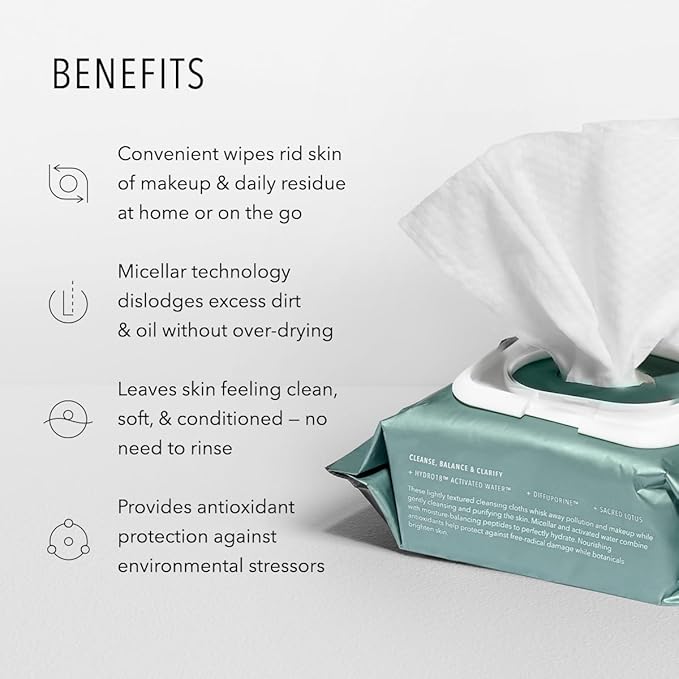 HydroPeptide HydroActive Cleanse, Micellar Facial Cloths, Gently Cleanses Skin, Hydrating and