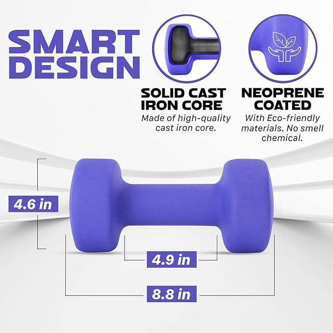 Yes4All Neoprene Coated Dumbbell Hand Weight Sets of 2 - Multiple Weight Options with 15 Colors
