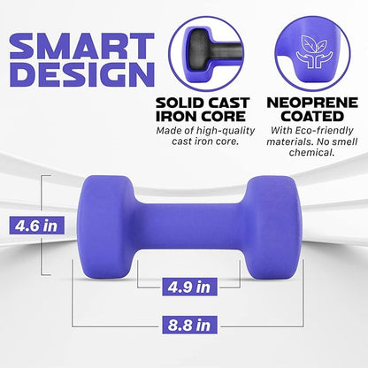 Yes4All Neoprene Coated Dumbbell Hand Weight Sets of 2 - Multiple Weight Options with 15 Colors