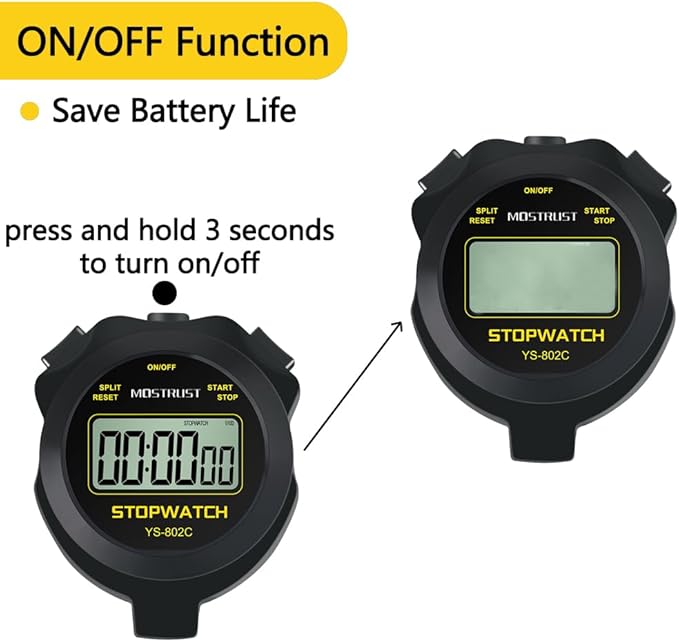 Digital Simple Stopwatch, 1/30 Lap Basic Stopwatch, No Bells, No Clock, No Alarm, Silent, Child