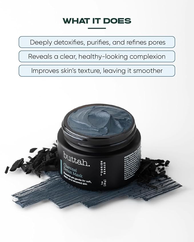 Buttah Skin Charcoal Detox Mask 1 fl oz e 30 mL - Activated Charcoal - African Butters - Rose Water