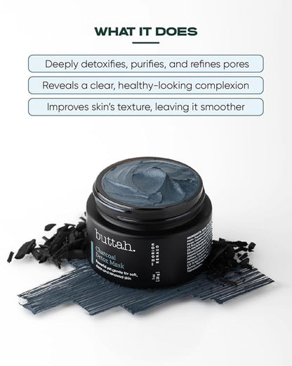 Buttah Skin Charcoal Detox Mask 1 fl oz e 30 mL - Activated Charcoal - African Butters - Rose Water