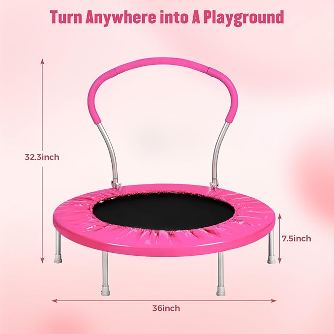 36-Inch Kids Trampoline with Handle - Indoor Mini Tranpoline for Toddlers, Small Fitness Rebounder