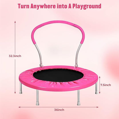 36-Inch Kids Trampoline with Handle - Indoor Mini Tranpoline for Toddlers, Small Fitness Rebounder