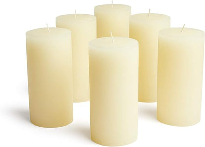 Mottled Pillar Candles by Bask - Set of 6-3" x 6" Dripless Unscented Candles in Ivory for Home