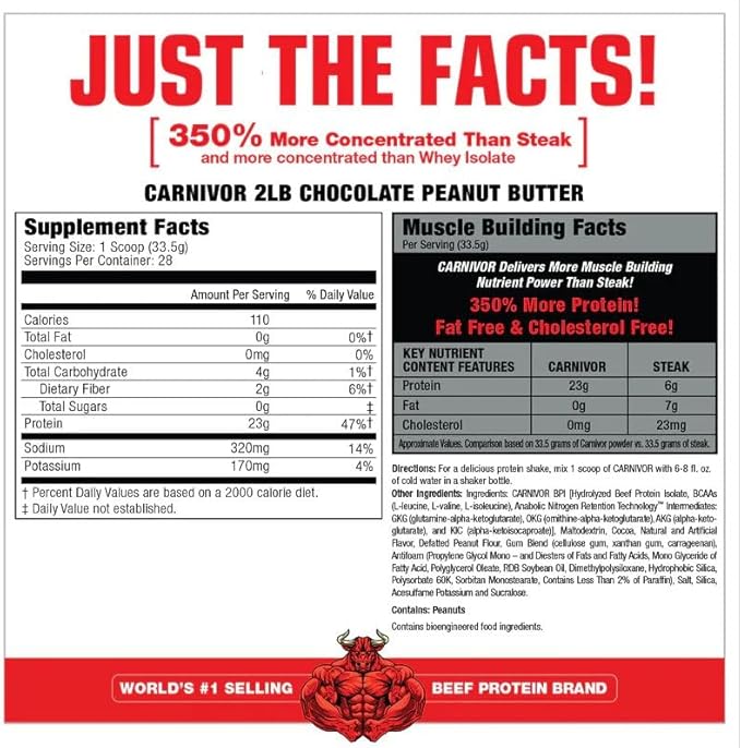 MuscleMeds Carnivor Beef Protein Isolate Powder, 23 Grams Protein, 0 Fat, 0 Sugar, 0 Cholesterol