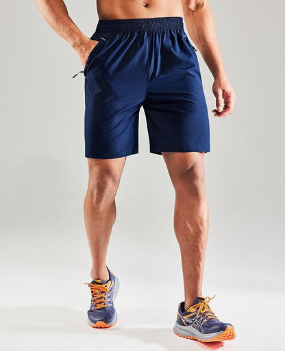 MIER Men's Quick Dry Running Shorts with Zipper Pocket, Elastic Waist Athletic Workout Exercise